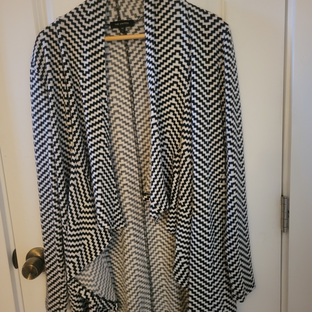 The Limited Black & White Chevron Draped Cape Cardigan